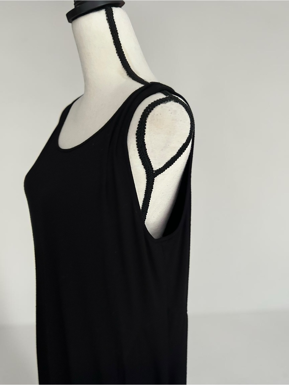 Eileen Fisher Black Jersey Maxi Tank Dress Sz L Minimalist Sleeveless Stretch - Picture 10 of 12